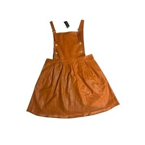 Ashley Stewart Burnt Orange/Brown Faux Leather Overall Dress. Gold buttons.14/16
